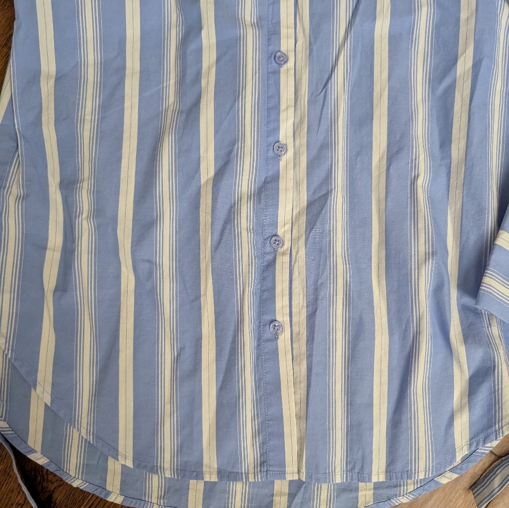 Who What Wear Striped Long Sleeve Collared Neck Button-Up Boyfriend Shirt Sz S - Picture 2 of 6
